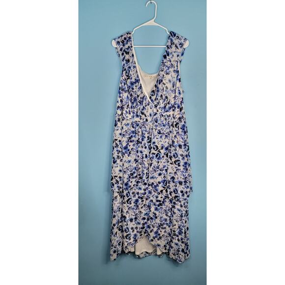 Rent The Runway Rachel Roy 20W Women's Blue Floral Sleeveless V-Neck Midi Dress - Picture 1 of 13